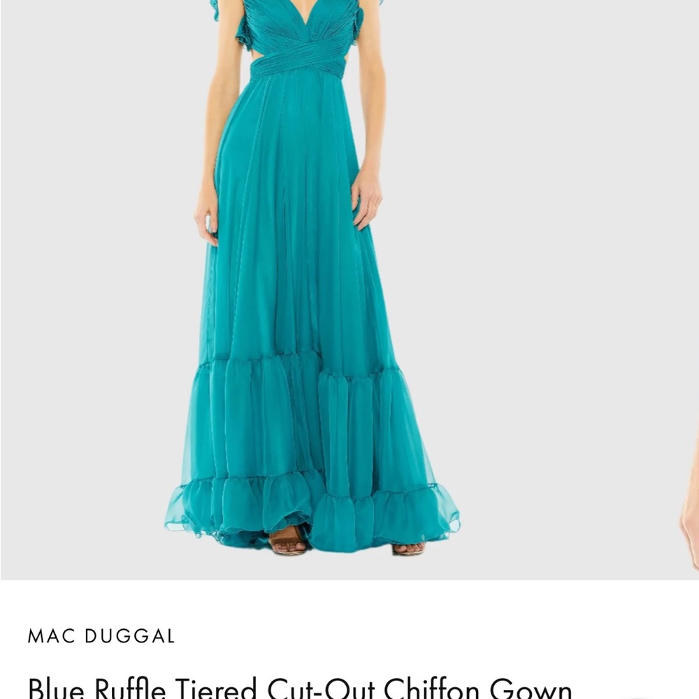 Mac Duggal Blue Ruffle Tiered Gown NEEDS zipper repair